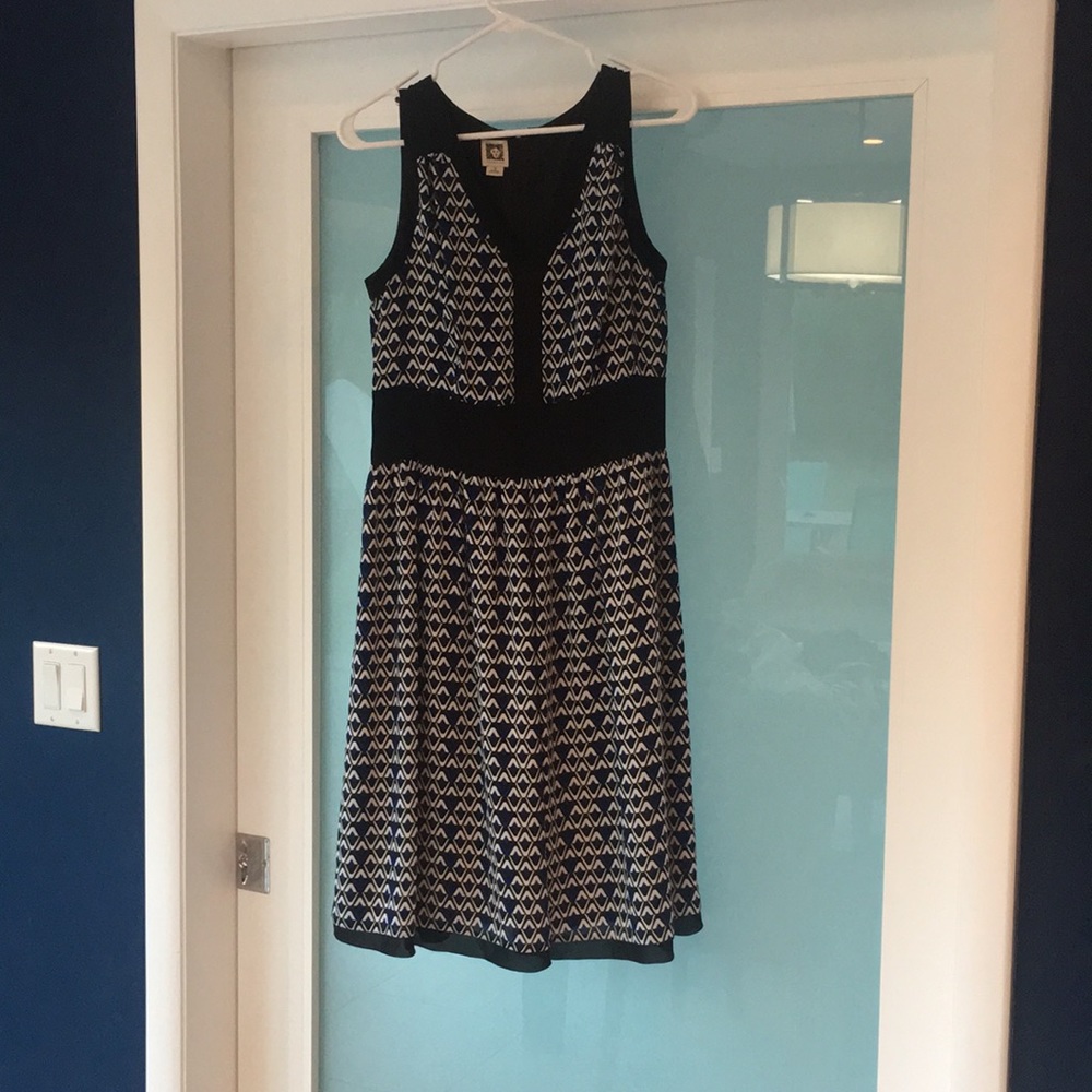 ANNE KLEIN DRESS Banded Diamond Print Flippy Dress